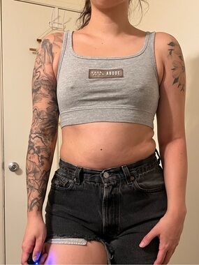 Abode Light Gray Scoop Neck Crop Tank